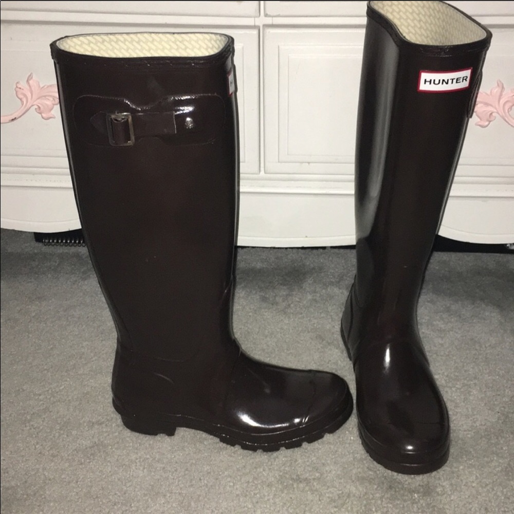 Glossy Brown Hunter Boots Size 6F/5M